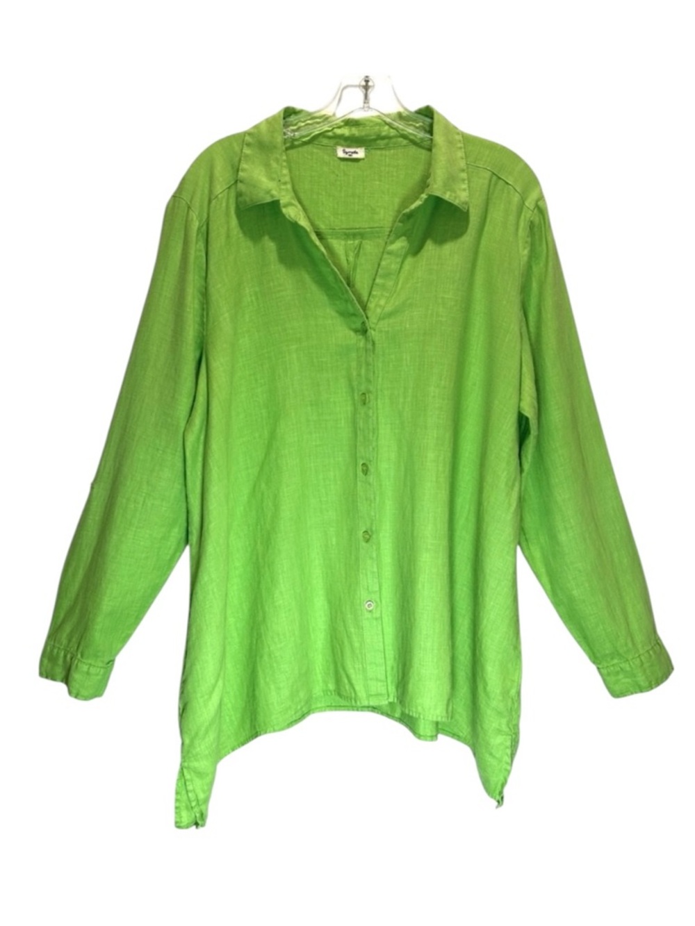 Symple NYC Women’s Chartreuse Green Linen Oversized Buttonup Shirt - Extra Large